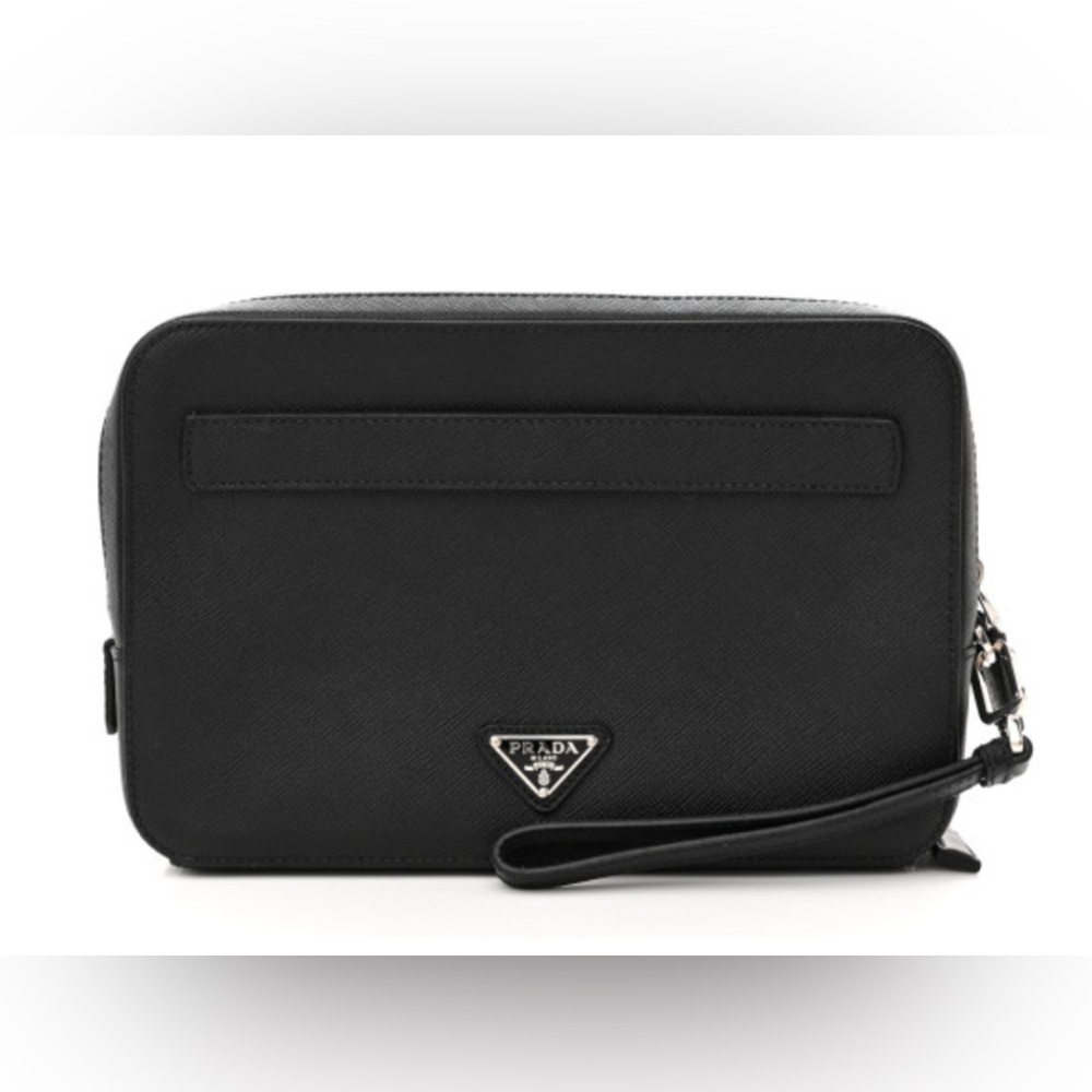 Prada Saffiano Leather Travel Zip Pouch Bag